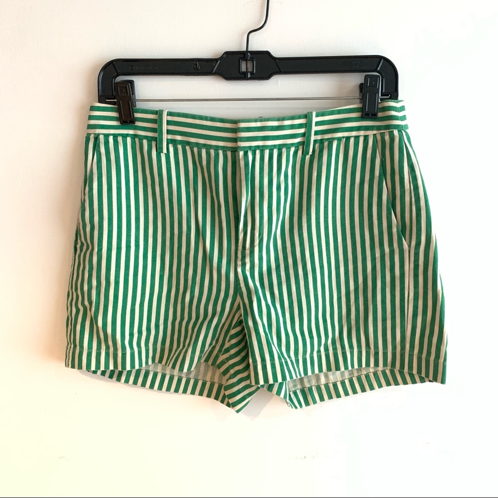 Madewell Green/White Stripe Chino Shorts
